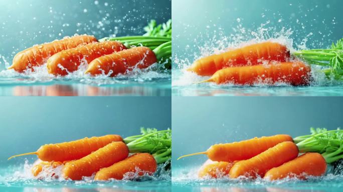 胡萝卜健康有机农产品新鲜食物蔬菜水滴清洗