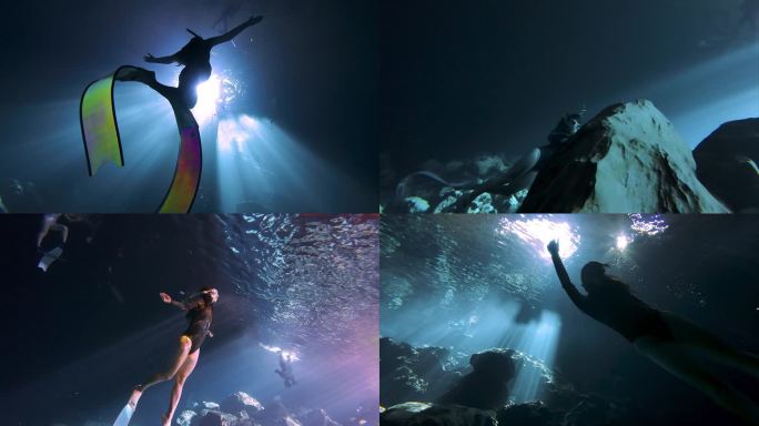 女潜水员自由潜水耶稣光广西文旅白龙洞宣传