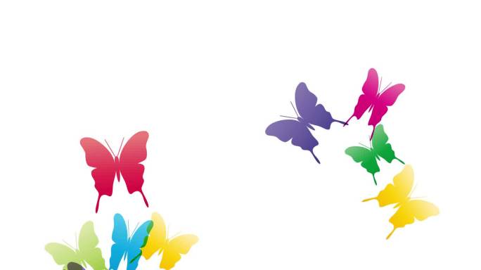 彩色蝴蝶在黑白相间的背景上飞舞。动画抽象插图。春天。垂直视频