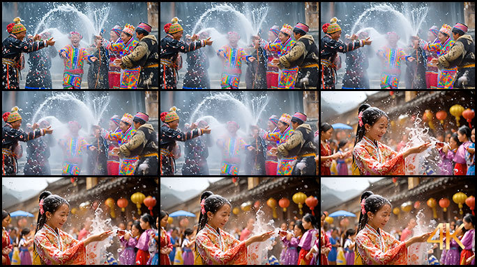 泼水节 穿着传统民俗服装的人正在庆祝节日