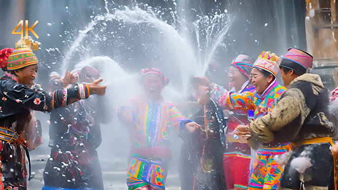 泼水节 穿着传统民俗服装的人正在庆祝节日