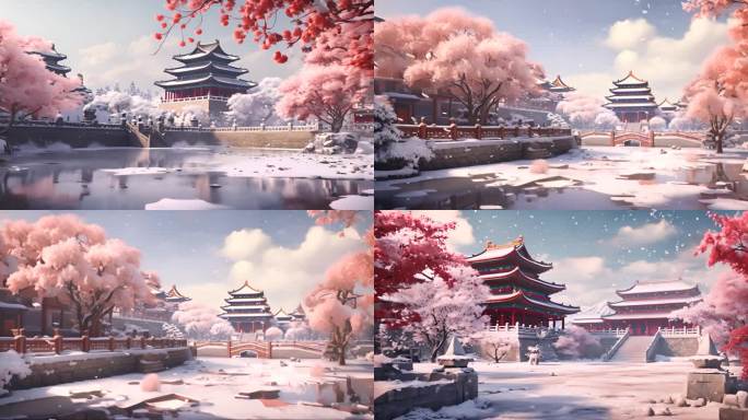 冬季雪景下雪故宫风景视频素材