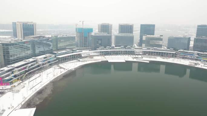 郑州金融岛雪景航拍