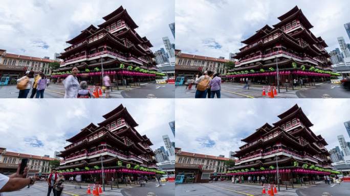 佛牙寺和博物馆的延时摄影，这是一座唐式的中国佛教寺庙和博物馆，位于新加坡唐人街