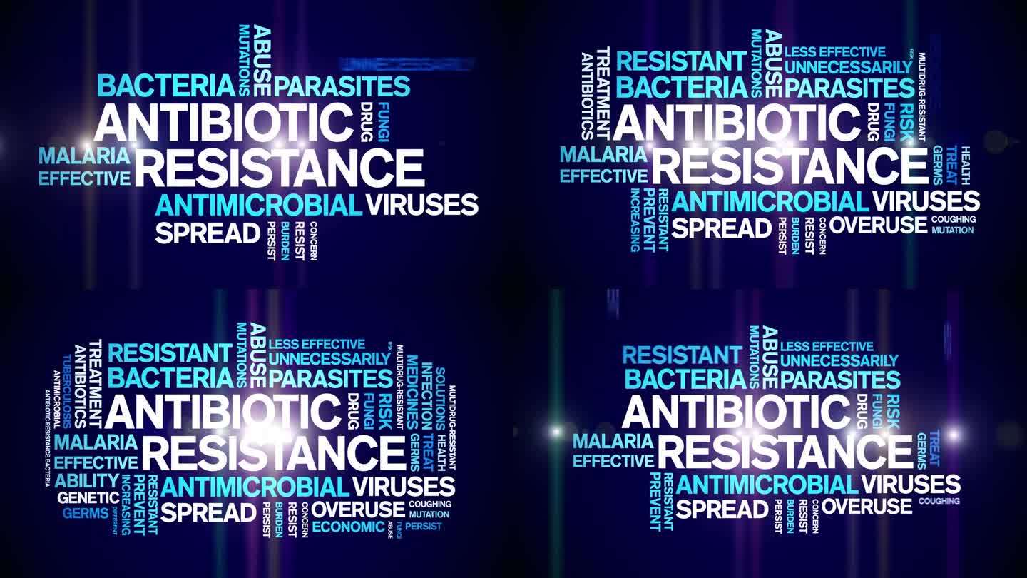 抗生素耐药性动画字云，动画排版无缝循环。