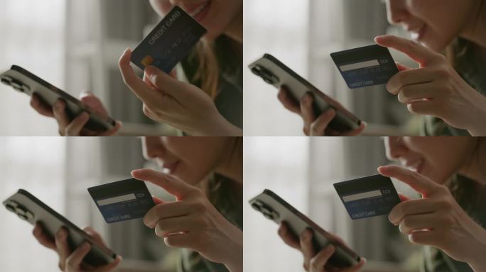 女人在网上使用信用卡，网上购物