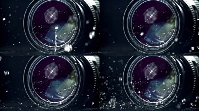 摄影机镜头在雨中。用高速摄像机拍摄，每秒1000帧。