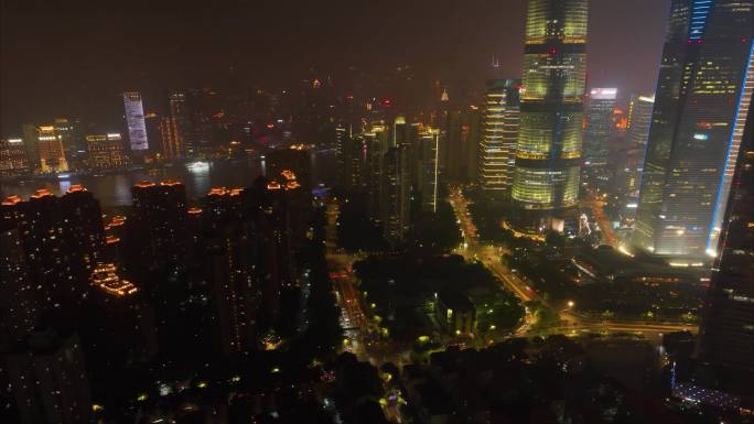 上海市城市地标车流交通运输夜晚夜景航拍延