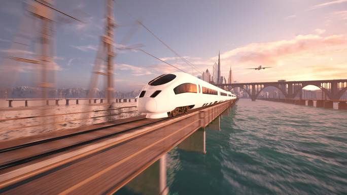 4K高铁飞驰海上中国高铁科技发展唯美宣传