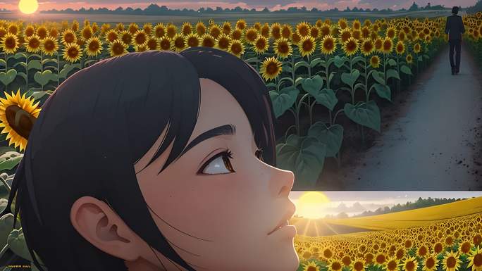 AI演绎夕阳下的向日葵