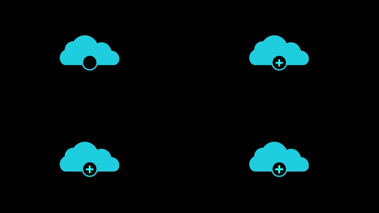 云计算图标与添加或加号，在云网络简单的标志动画电源