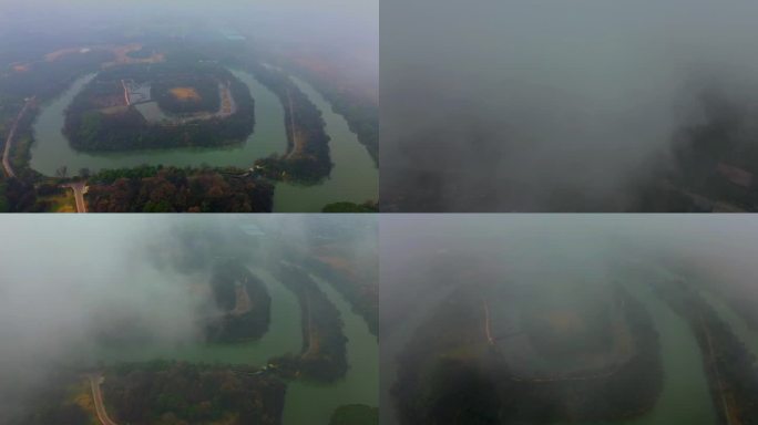 4K常州淹城雨天航拍