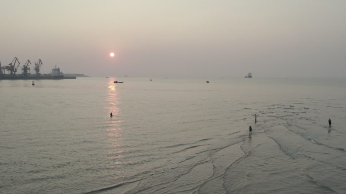 北海 鱼骨沙洲 航拍 夕阳 晚霞 气氛