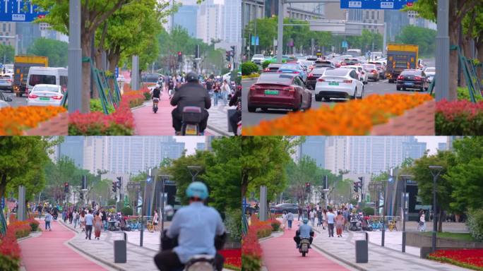 城市马路街道街头街景上班下班高峰期汽车车