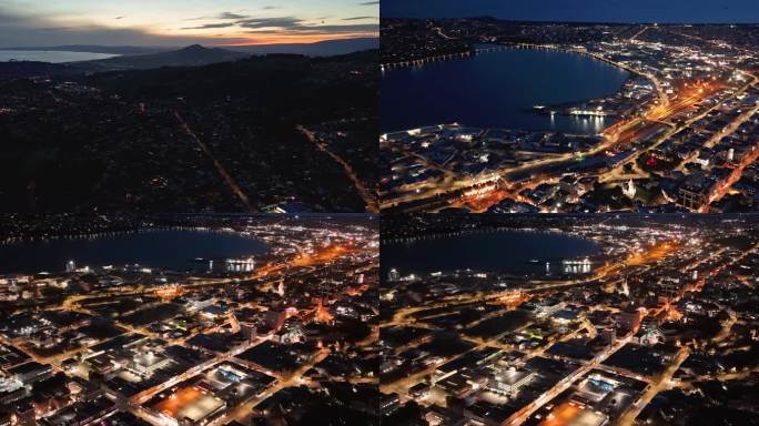 延时航拍新西兰达尼丁市城市夜景