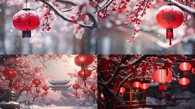 春节过年除夕大红灯笼冬天大寒小寒视频素材