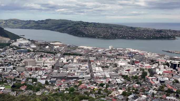 航拍新西兰达尼丁市城市风光