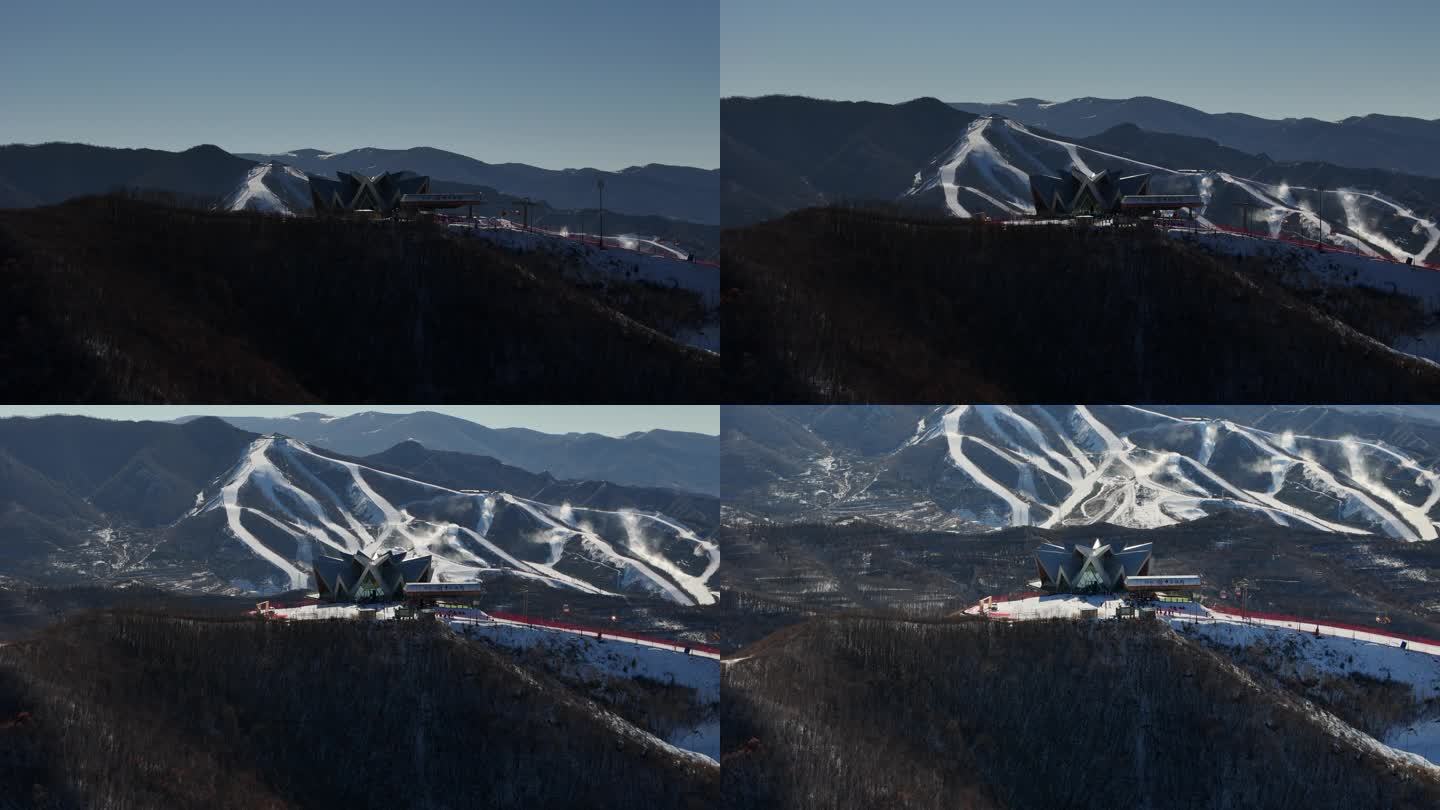 崇礼翠云山滑雪场山顶特写远景富龙滑雪场