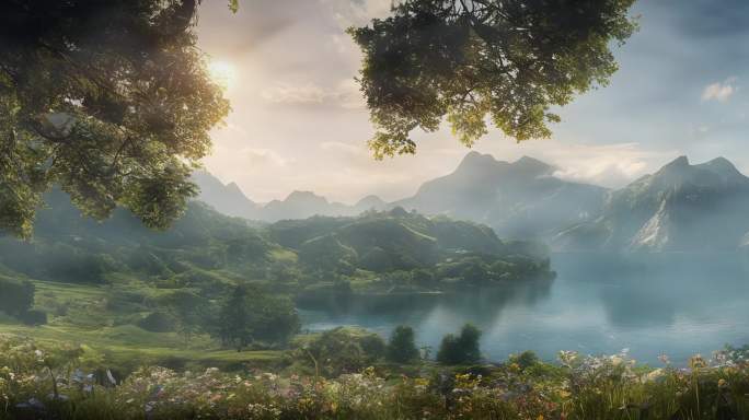 8K意境古风云雾奇幻风景大陆秘境山水画7