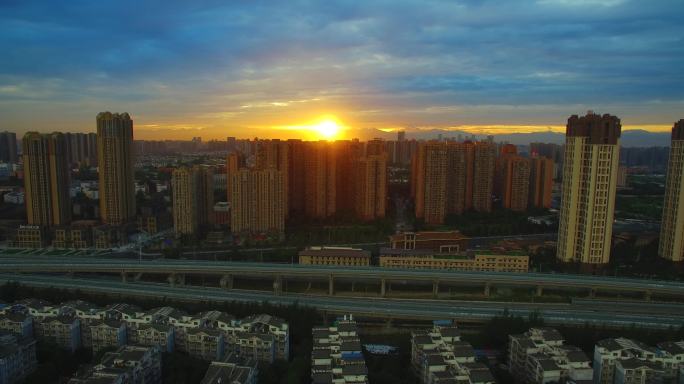 成都最美日落夕阳航拍都市风景