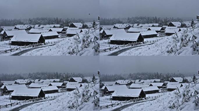 禾木村雪景冬天 骑马的人