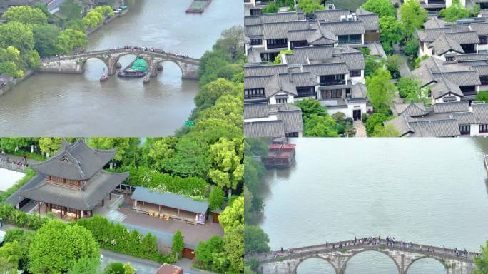 杭州市拱墅区拱宸桥风景区行人游客游玩航拍