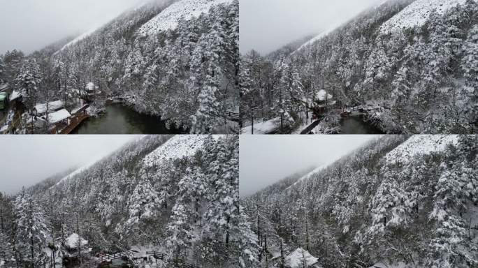 四川川西康定木格措红海冬季下雪天