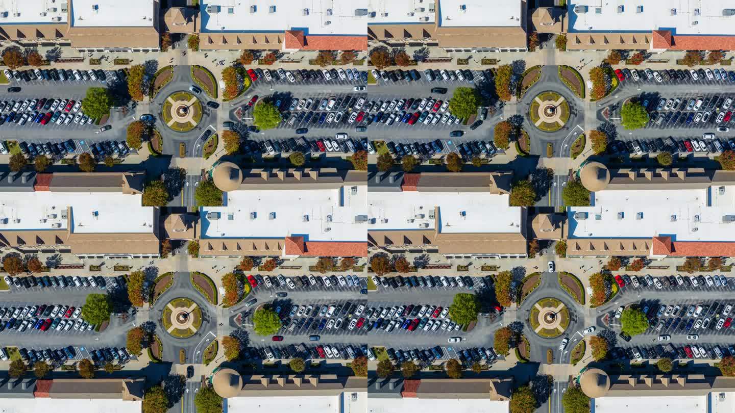 无人机直接在美国一个停车场上空拍摄