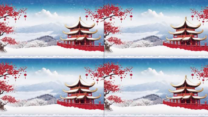 新年背景塔花视频背景 冬季雪景