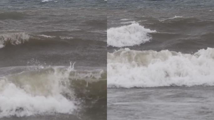 暴风雨中的波涛汹涌的大海。Turgutreis, bodrum, turkey。社交媒体的垂直视频。