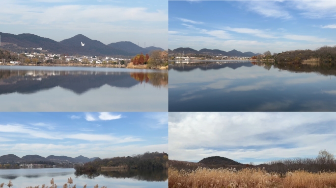 南京郊外深秋宁静的湖畔风景 佘村旷野