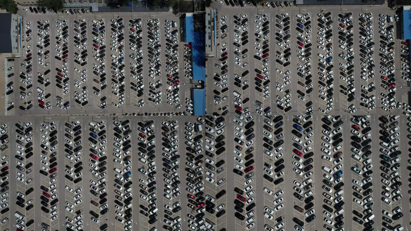 停车场航拍很多汽车