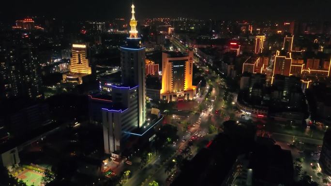 航拍揭阳电信大楼夜景