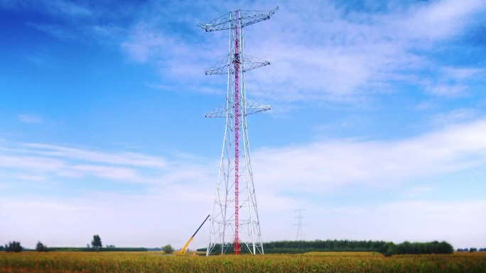 铁塔组立电力铁塔延时摄影国家电网能源建设