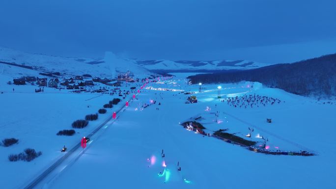 寒冬雪景牙克石凤凰山景区夜景灯光