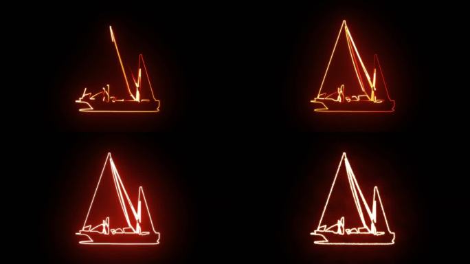帆船抽象描边轮廓发光