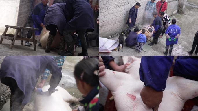 农村杀猪过年-腌制腊肉制作过年氛围农村年