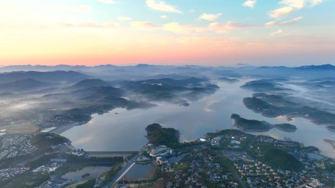 溧阳天目湖日出朝霞大景晨雾合集2