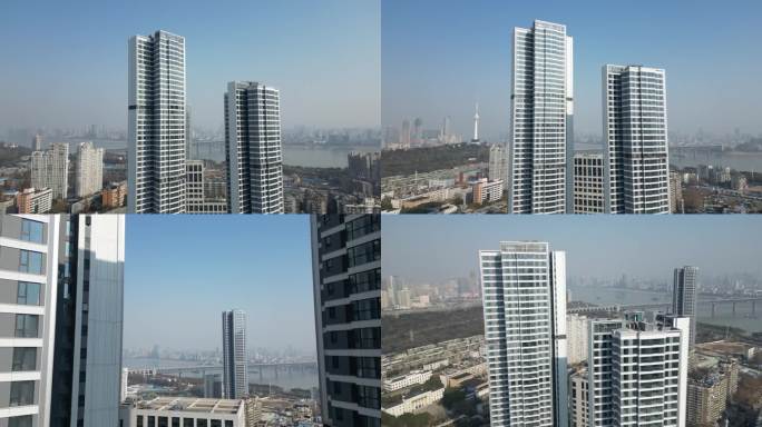 4K航拍武汉城市高楼