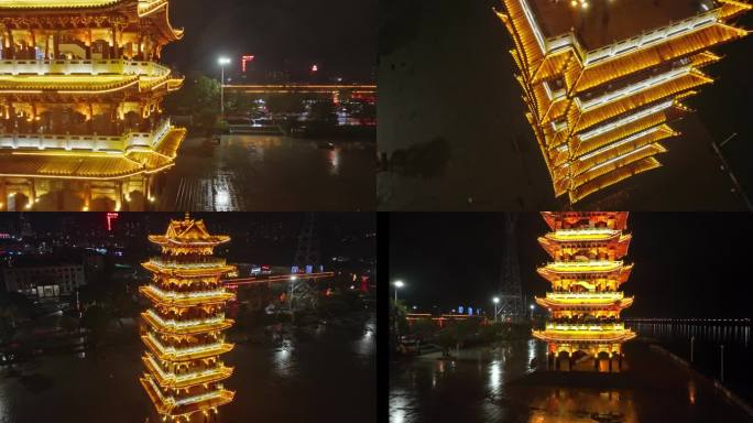 航拍平南明珠楼 西江大桥夜景