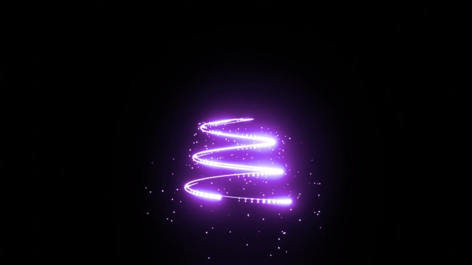 发光的紫色圣诞树动画与粒子在黑色背景。假日概念和背景4k。无缝循环4k视频。圣诞背景2024。新年快