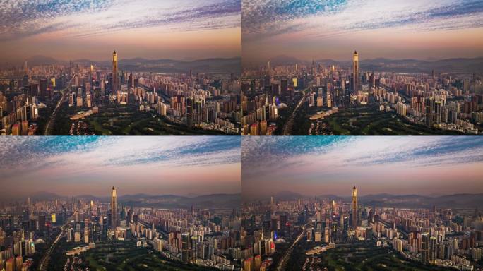 中国深圳平安中心城市建筑风景航拍延时摄影