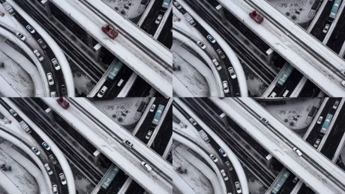 冬季 雪天 路上汽车 高架桥 城市