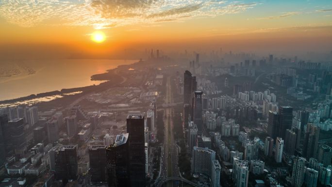 中国深圳福田区香蜜湖城市风景航拍