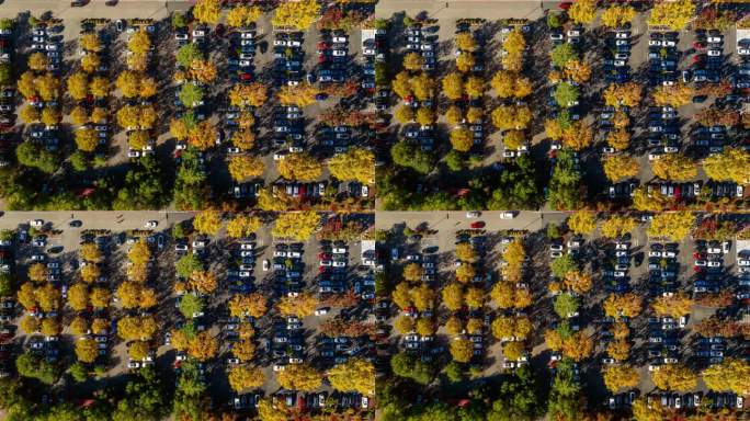 秋天，无人机直接在美国的一个停车场上空拍摄