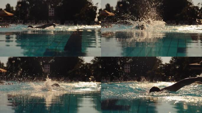 专注的男子游泳运动员在一个宁静的度假泳池完善自由泳