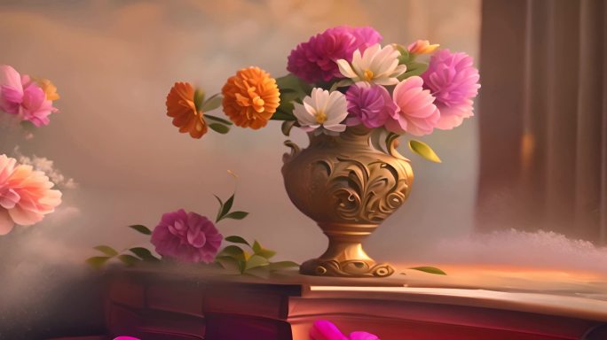 欧式复古花瓶油画花朵4