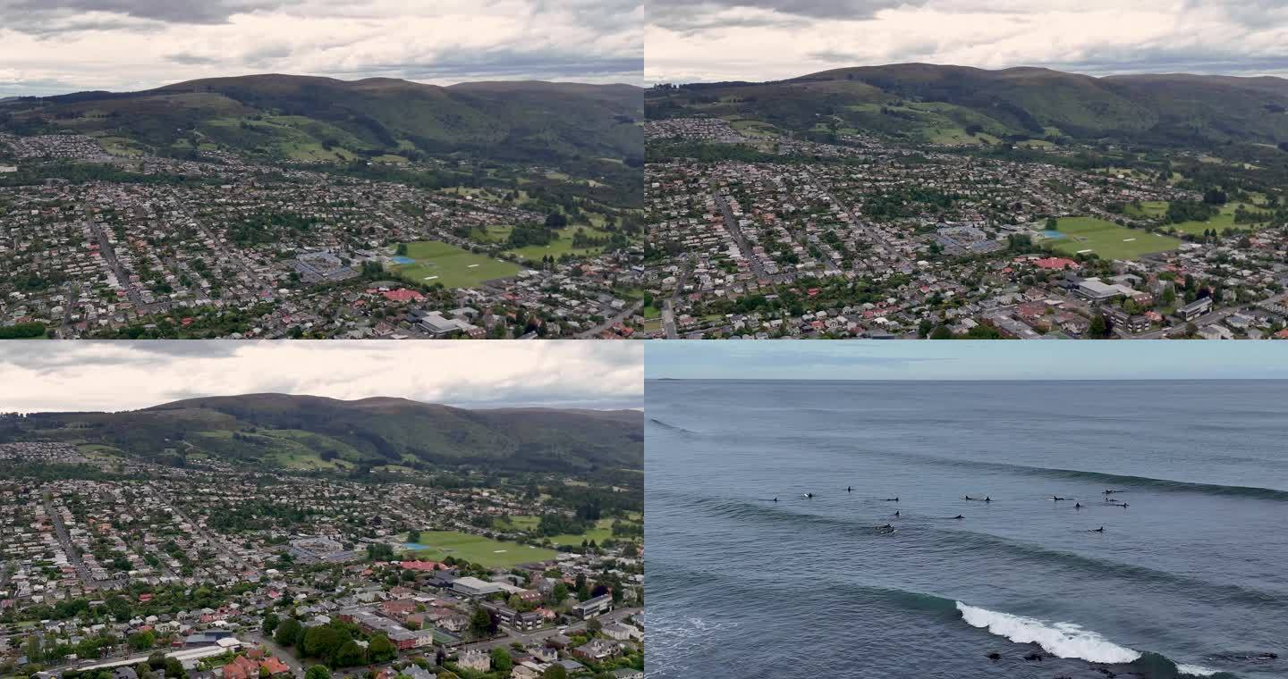 4K航拍新西兰达尼丁市城市风光