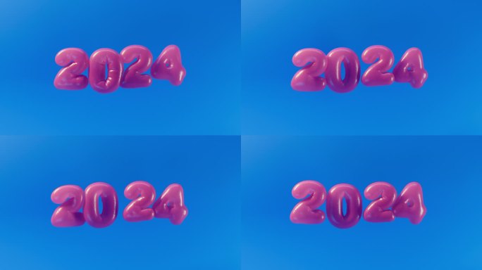 2024年新年数字的3D渲染，以粉色薄塑料的形式呈现