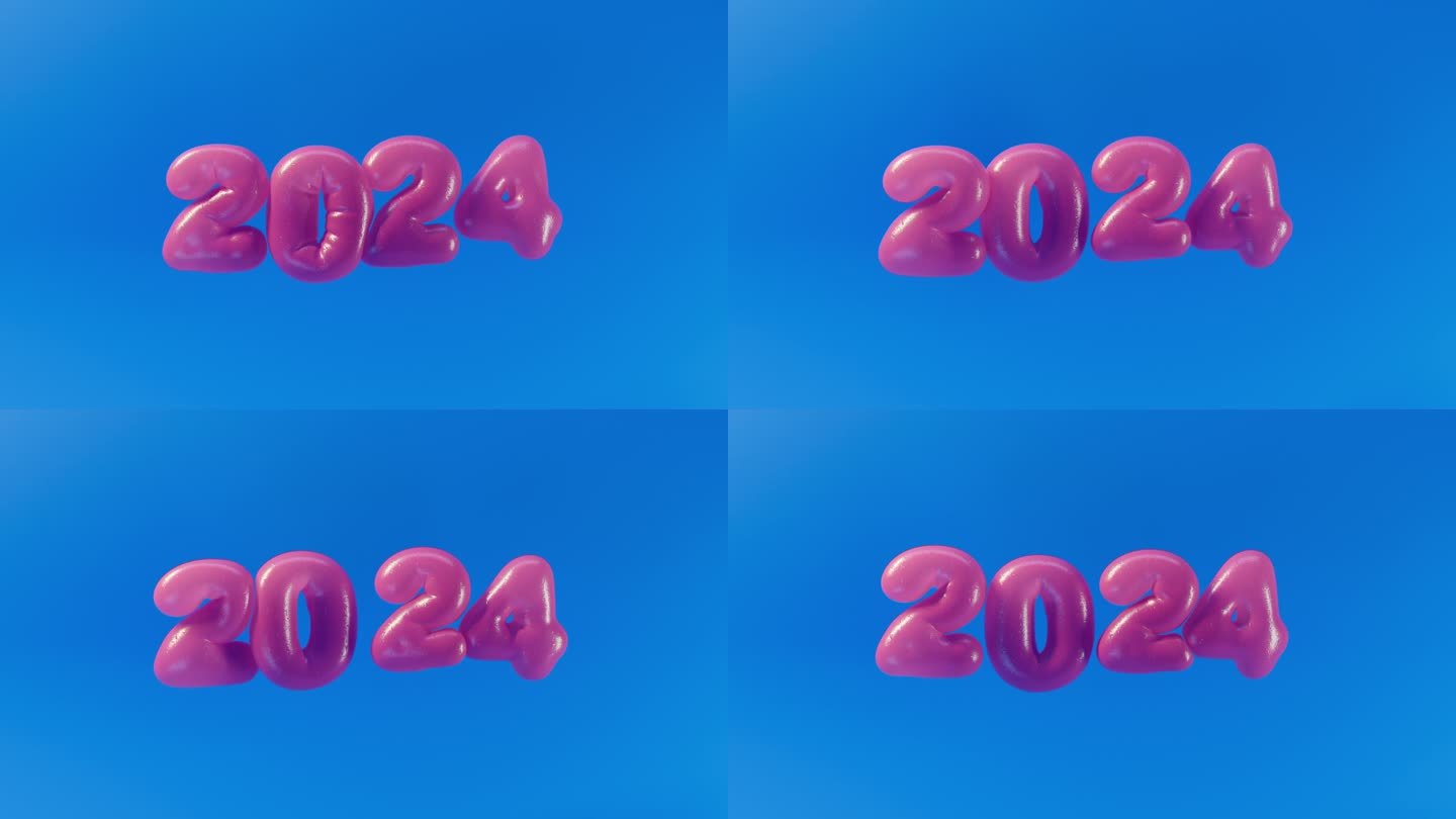 2024年新年数字的3D渲染，以粉色薄塑料的形式呈现
